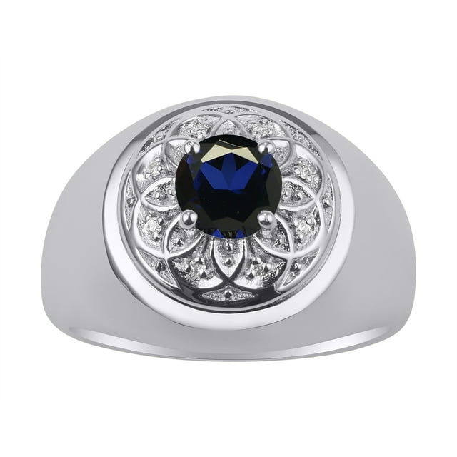 RYLOS Men's Rings Sterling Silver Designer Gypsy 7MM Round Gemstone & Diamond Ring Sapphire September Birthstone Size 13