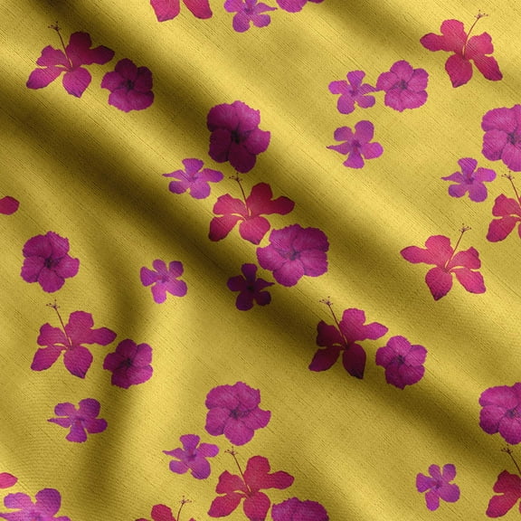 Soimoi Floral Print, Silk Fabric, Decor Sewing Fabric by The Yard 42 Inch Wide,Decorative Fabric for Shirts Suits Ties, Yellow & Pink