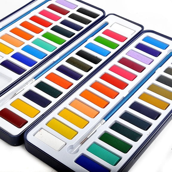 Watercolor Set with Solid Pigments in Metal Case – 12/18/24/32 Bright Colors for Kids, Students, and Beginner Artists – Portable Travel Watercolors for Paper and Fabric
