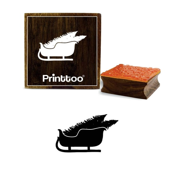 Printtoo Scrap-Booking Sleigh With Christmas Tree Design Wooden Rubber Stamp-5 x 5 Inches