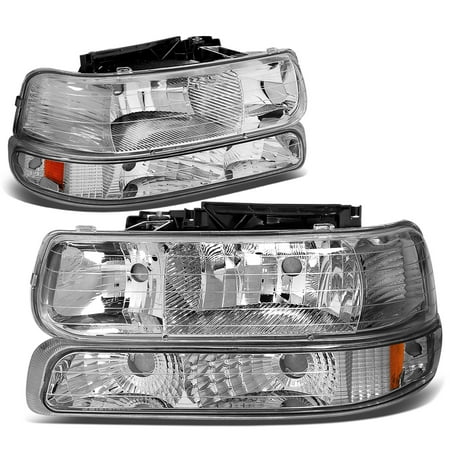 05 Chevy Silverado Headlights - For 1999 to 2006 Chevy Silverado / Tahoe 4Pcs Headlight + Bumper Lamps Chrome Housing Amber Side - GMT800 00 01 02 03 04 05 Left+Right
