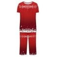 thumbnail image 7 of Feancey Cute Christmas Pj Set Women Short Sleeve Pleated Top and Capris Matching Pajama Sets Holiday Novelty Print Sleepwear 2 Piece with Pockets Red S, 7 of 7