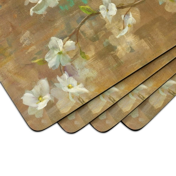 Pimpernel Dogwood in Spring Collection Placemats | Set of 4 | Heat Resistant Mats | Cork-Backed Board | Hard Placemat Set for Dining Table | Measures 15.7? x 11.7?