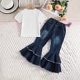 thumbnail image 7 of YMNXA Kids Girls Outfits Short Sleeve Round Neck Top And Flare Denim Pants Comfortable Fashion Sets For Casual Daily Wear,White,3-4 Years, 7 of 7