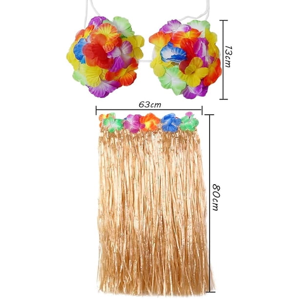 Falda Hawaiana De 8 Piezas Para Niña Y Mujer – Disfraz De Hula Con Guirnalda, Collar, Diadema, Gafas Y Guitarra Inflable