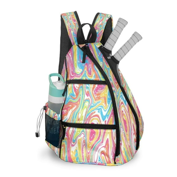 Pickleball Bag with Padded Back, Fluid Art Style Multi-Compartment Paddle Backpack, Lightweight Nylon Sports Bag for Men & Women