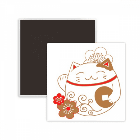 

Japan Lucky Fortune Cat Flower Copper Square Ceracs Fridge Magnet Keepsake Memento
