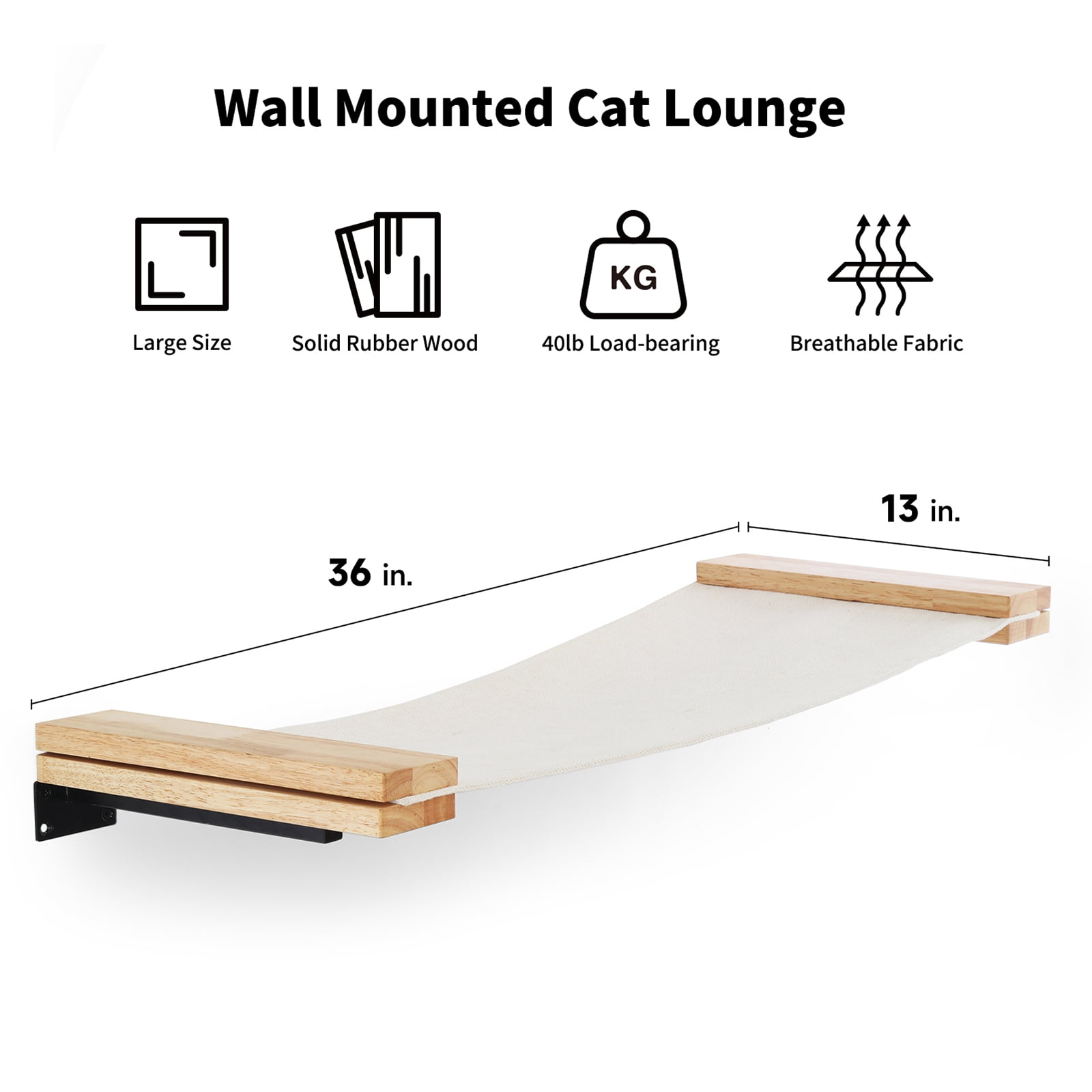 FUKUMARU Cat Hammock, 34 IN Cat Window Perch Wall-Mounted, Solid Wood, Beige