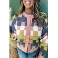 thumbnail image 7 of Multicolour Plush Checkered Pattern Button Front Cardigan Sweater for Women [ZhiHiMeRi] | L, 7 of 7