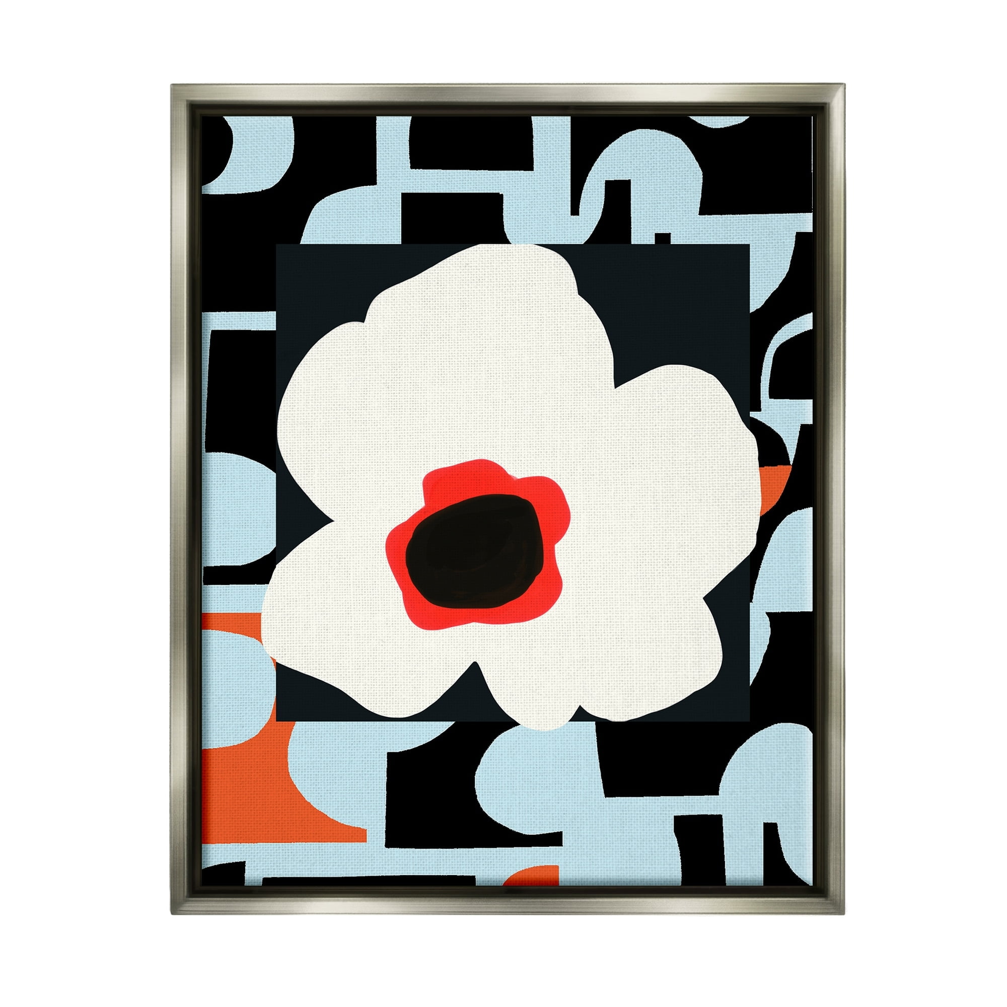 Stupell Industries Retro Floral Shapes Abstract Geometric Petals Silhouette Graphic Art Luster Gray Floating Framed Canvas Print Wall Art, Design by Deborah Velasquez