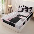 thumbnail image 3 of Castle Fairy Bohemian Geometric Block Zipper Twin Comforter Sets with Fitted Sheet and 2 Pillowcases,Minimalism Vertical Streak Zipper Bedding Set,Black Pink Gray,Reversible, 3 of 5