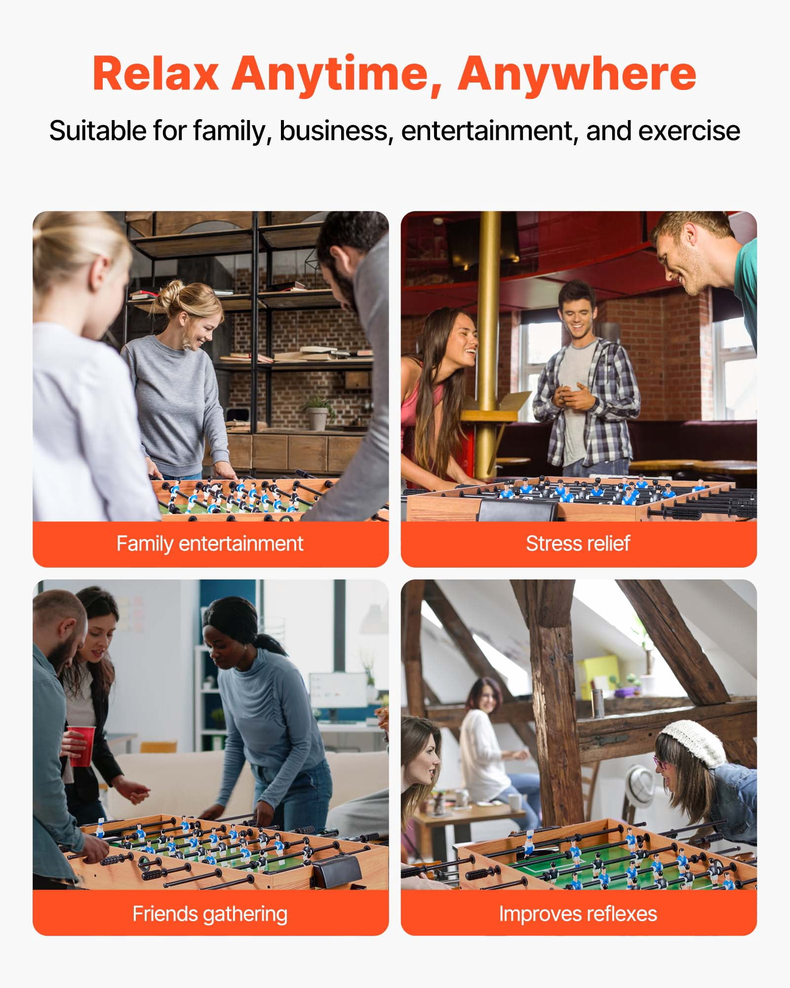 VEVOR Folding Foosball Table, 42 inch Standard Size Table, Indoor Full Size Foosball Tables for Home, Family, and Game Room, Durable Soccer Set, Includes 2 Balls