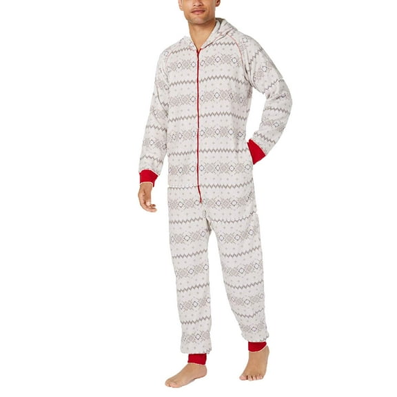 Family Pajamas Men's Winter Fairisle Hooded Onesie M