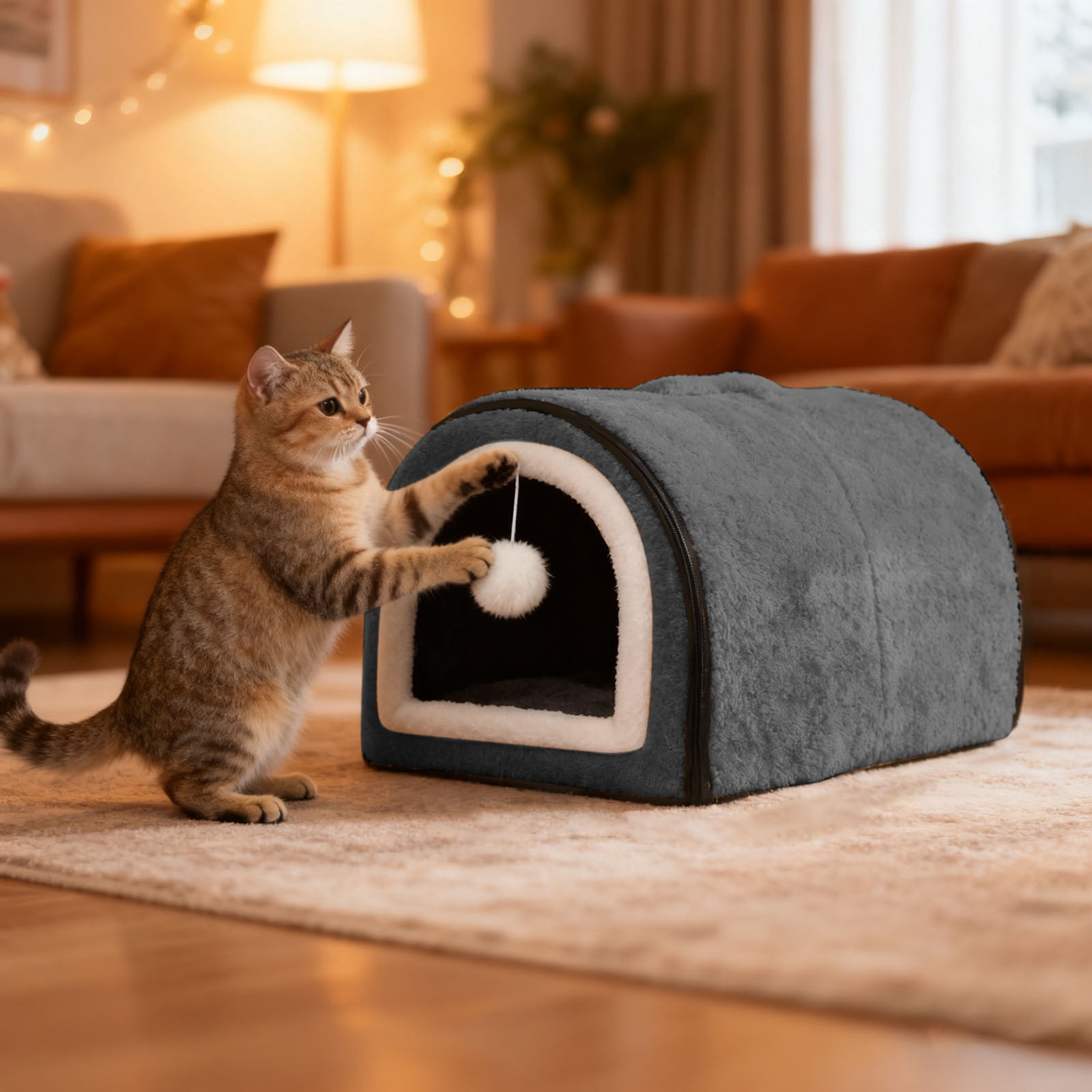 Heated Cat Bed Cat Bed Detachable Semi Enclosed Cat Bed With Arched Roof And Temperature Control Suitable For Small And Medium Sized Cat Breeds Suitable For Winter Home Travel,Gray 35x27x25cm