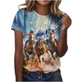 thumbnail image 1 of Tops de Cuello Redondo para las Mujeres, Nuevo Suéter de Manga Corta, Caballo Casual Impreso Top Camiseta, 1 of 5