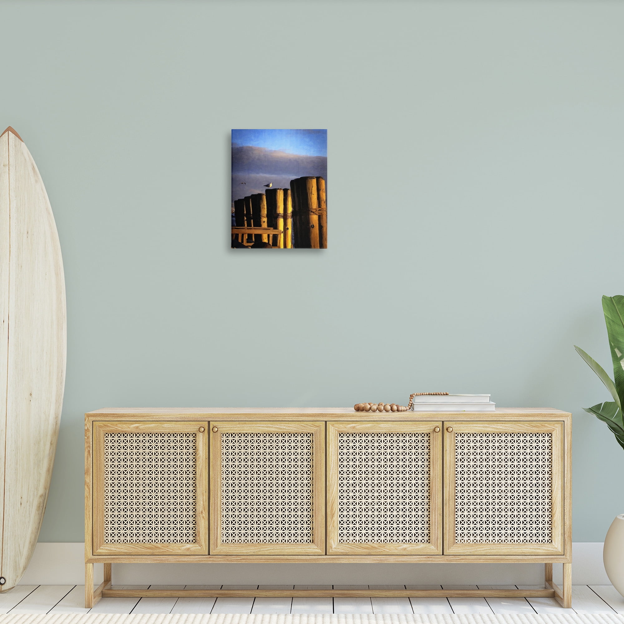 Stupell Industries Seagull Perched on Pier Animals & Insects Painting Gallery Wrapped Canvas Art Print Wall Art, 16 x 20