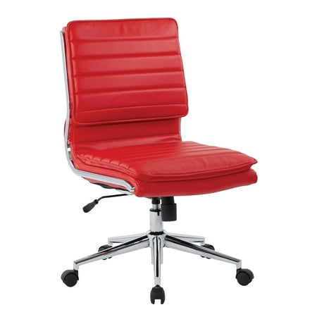 Armless Mid Back Manager's Faux Leather Office Chair in Red with Chrome Base - Walmart.com