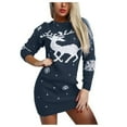 thumbnail image 1 of Femmes O Cou Wapiti Flocon de Neige Pull Pull Pull Tricot Mini Robe, 1 of 2