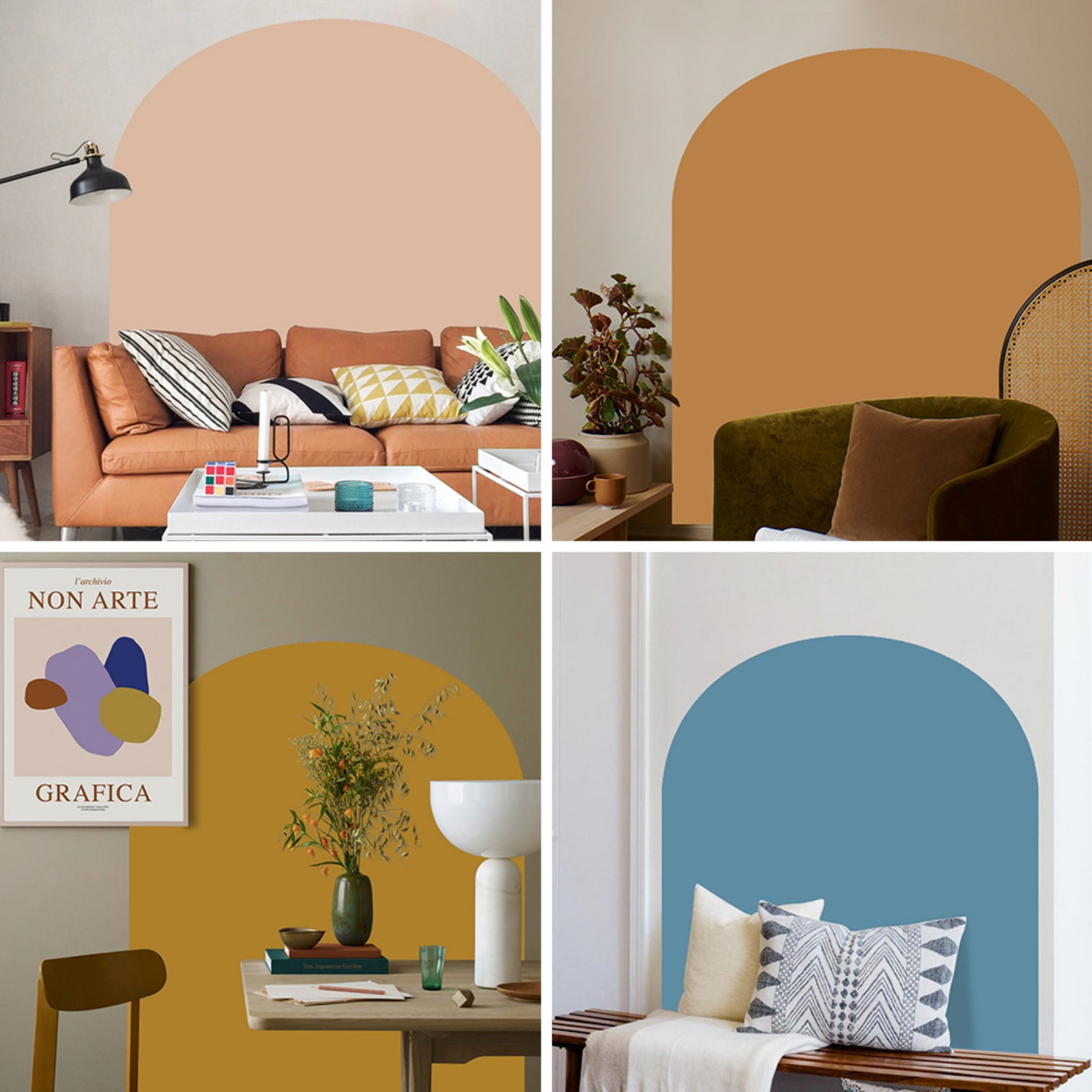 Boho Arch Wall Decals Decor, Premium Modern Tall Arch Wall Stickers Removable, Peel and Stick Boho Headboard Rent Friendly Wall DIY Art Murals for Bedroom Living Room