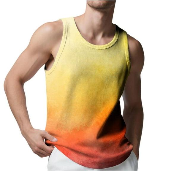 hotojiny Men's Big and Tall Tank Tops Gym Workout Sleeveless Muscle T Shirts Summer Gradient Gym Active Undershirts S-5XL
