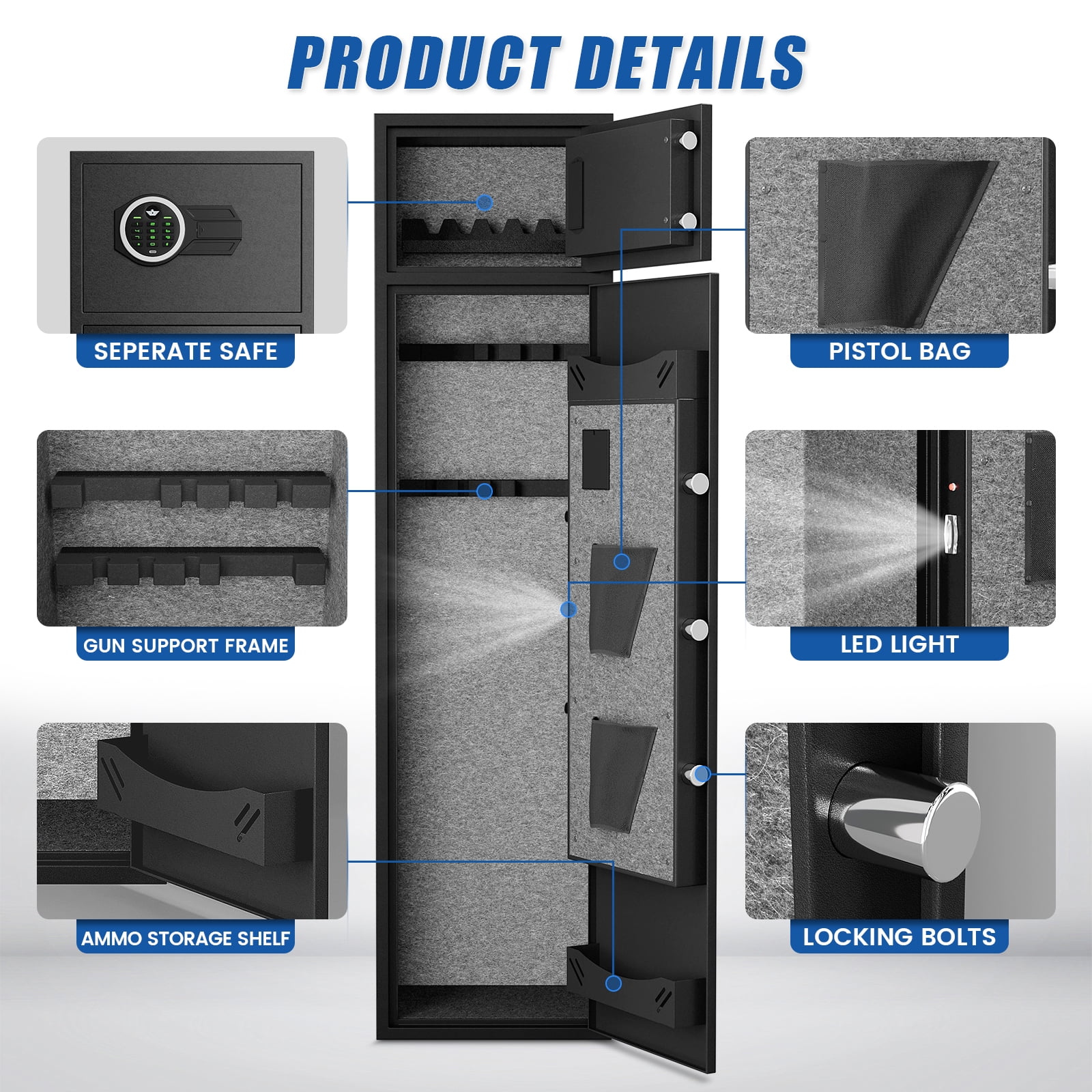 Gun Safe and 0.8 Cub Safe Box, 2 In 1 Gun Safes for Home Pistols, 4-5 Digital Gun safe with Adjustable Gun Racks & Pistol Holder, Double Storage Gun Cabinet