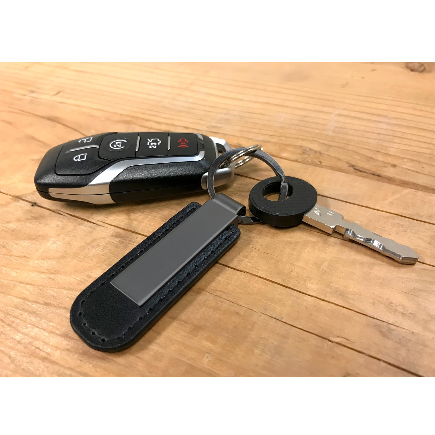 iPick Image for Chevrolet Black Logo Black Chrome Metal Plate Black PU Leather Key Chain, Official Licensed