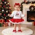 thumbnail image 2 of Baby Girls Long Sleeve Tutu Dress Set Snowflake Print Ruffle Hem Skirt with Bow Headband Festive Party Outfits, 2 of 6