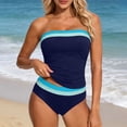 thumbnail image 1 of POUNOO Womens Tankini Swimsuits Slim Fit Strapless Color Block Stripe Ruched Detail High Waist Bathing Suits Beach Vacation Style Swimwear Gift, 1 of 5