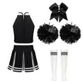 thumbnail image 2 of TiaoBug Kids Girls Cheer Leader Costume Cheerleading Halloween Uniform Top with Pleated Skirt Hair Tie Socks A White&Black 14, 2 of 5