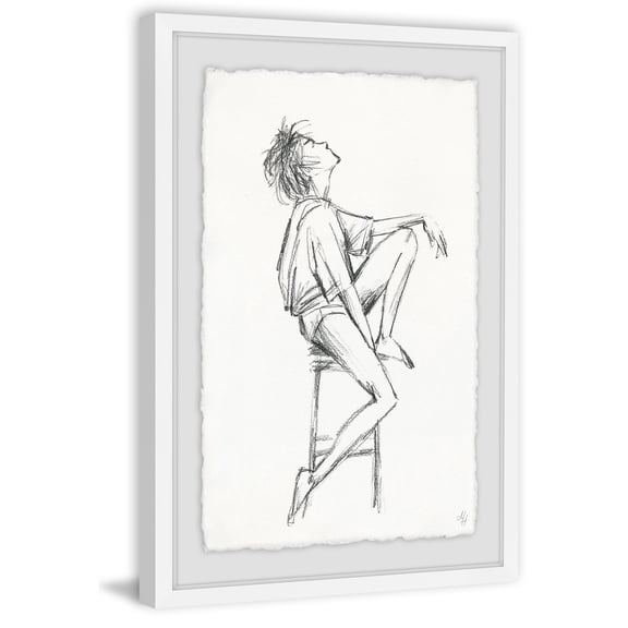 White Shirt Sketch Framed Painting Print