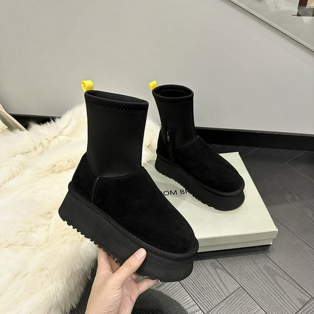 Botas de nieve para mujer, cortas, forradas con vellón, con cinco capas de espuma gruesa, suela gruesa y acolchada de algodón, botas de lápiz Mulberry para estudiantes