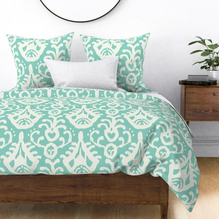 Mint Ikat Turquoise Blue Beach Beachy Summer Sateen Duvet Cover By