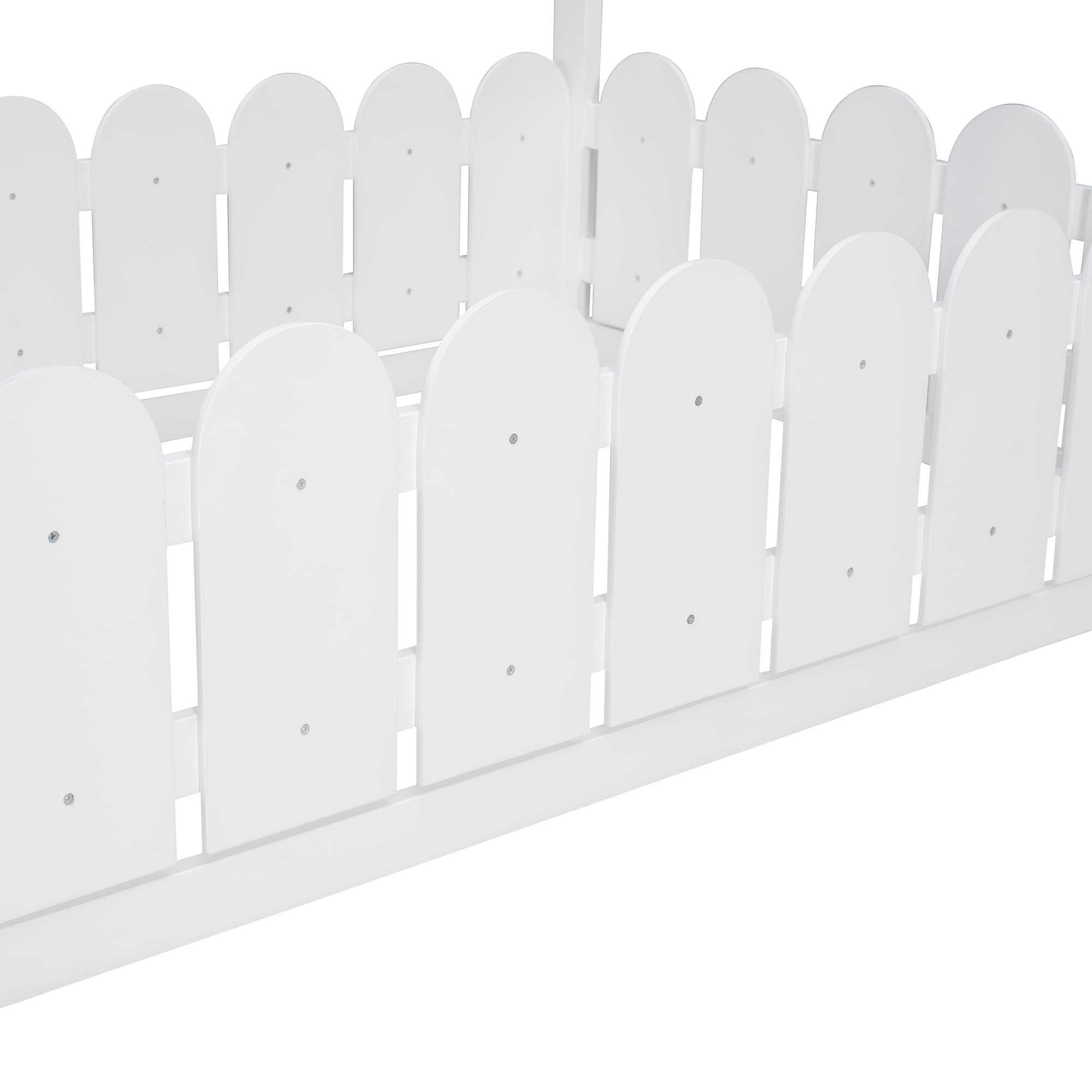 Aukfa House Bed for Kids, Wood Bed Frame with Roof and Fence Twin Bed, White