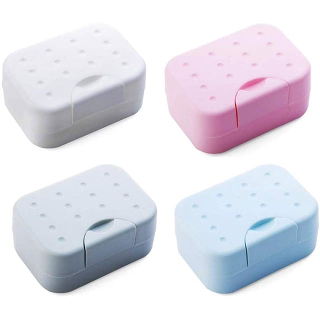 Paquete de 4 jaboneras de viaje, jabonera con tapa, jaboneras con tapa, caja de jabón de plástico, jabonera de fácil limpieza para baño, ducha y cocina