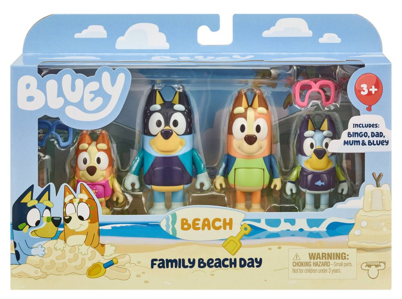 Bluey & Family Beach Day 4 Pack of 2.5-3" Possable Figures
