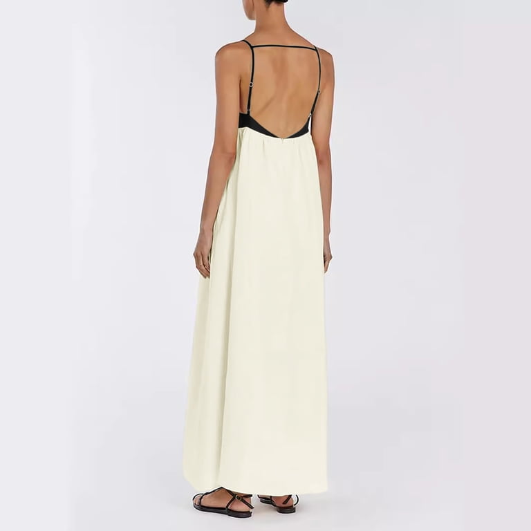 2 Pack Womens Maxi Dress Contrast Maxi Dresses for Women Casual Summer Trim  Spaghetti Straps Summer Dresses Casual Summer Outfits Travel Vacation  Sleeveless Mid - Walmart.com