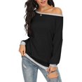 thumbnail image 4 of Top De Cuello Redondo Manga Larga Diseño De Empalme Versátil Sudadera De Mujer Top Para La Vida Diaria Fiesta Club Vacaciones Oficina Negro L, 4 of 6