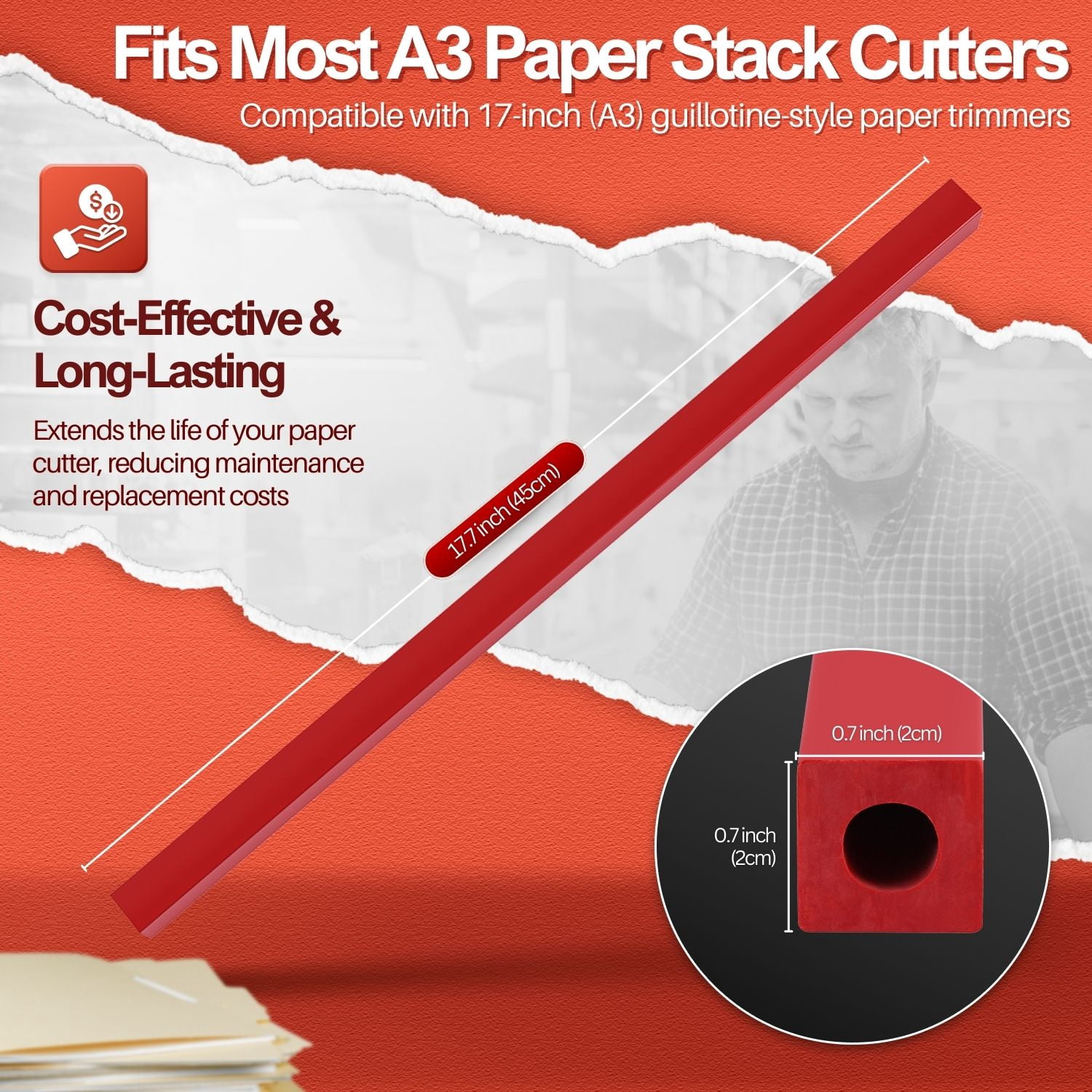 17" A3 Cutting Stick Replacement, Stack Paper Cutter Trimmer Blade Rubber Pad for Heavy Duty Professional Industrial Guillotine Stack Desktop, 17 inch Trimming Machine Accessories Parts