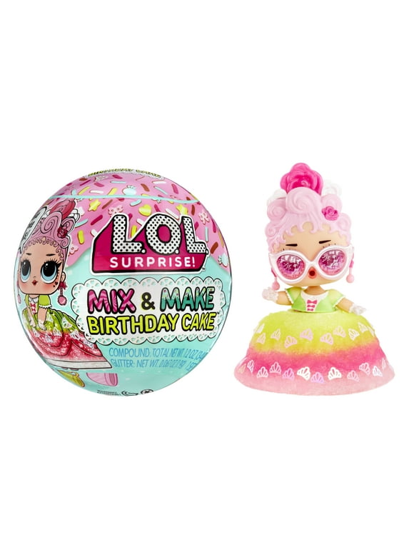 LOL Surprise Mix & Make Birthday Cake Collectible Tots Doll, DIY Cake Dress, Cake Making, Decorating, Ingredients, Glitter Sprinkles, Girls Gift Age 3+