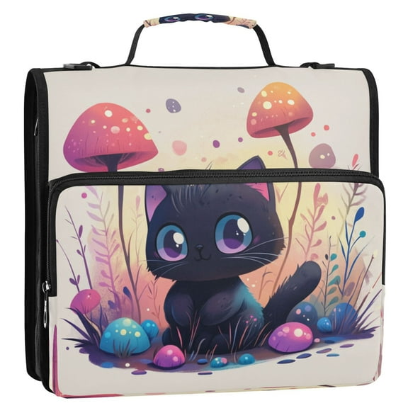 Circular Folder Package 13.6*3.5*12.4 Inches ,Binder Bag，Binder Organizer，Zipper Binder，3 Ring Binder ,Suitable for Work Adorable Mushroom Cat