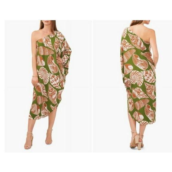 Vince Camuto Women's' Shell Print One-Shoulder Midi Dress, Twist of Lime Small