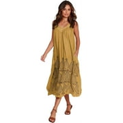 INGEAR V-Neck Long Casual Dresses Embroidery Loose Swing Print Sleeveless Boho Sundress