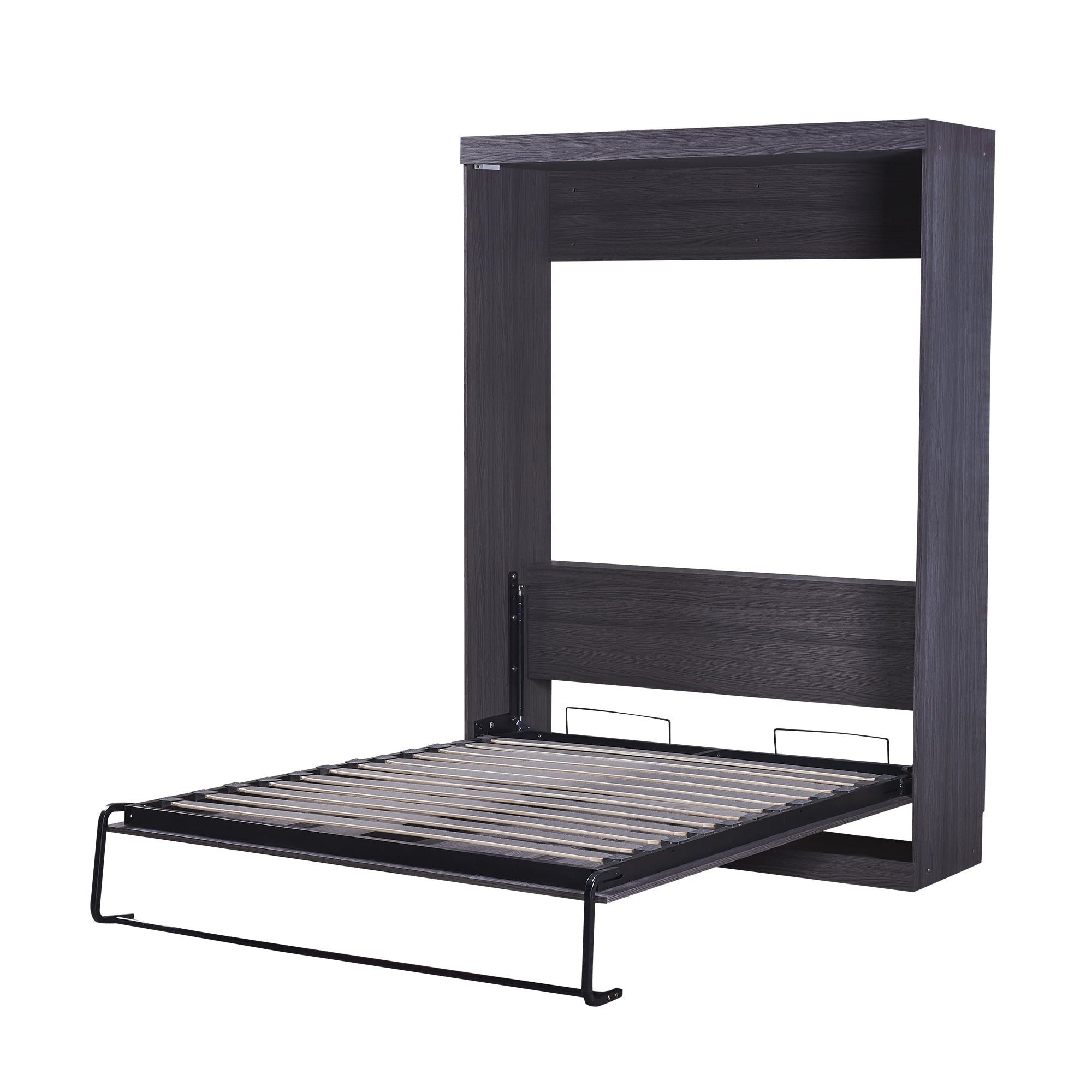 Euroco Wood Full Size Murphy Wall Bed with Wardrobe and Drawers for Living Room, Moveable Wardrobe and Drawers, Space-Saving & Easy Open and Close, Gray