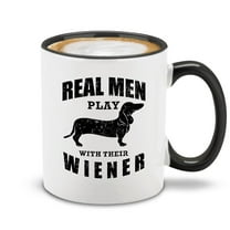 Shop4Ever® Real Men Play With There Wiener Ceramic Coffee Mug Funny Dachshund Weiner Dog Dad Gift (Black Handle 11 oz.)