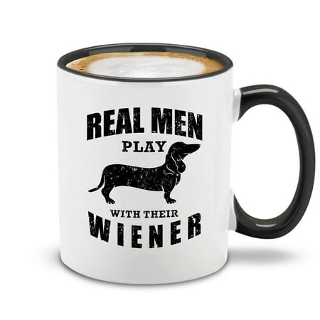 

Shop4Ever® Real Men Play With There Wiener Ceramic Coffee Mug Funny Dachshund Weiner Dog Dad Gift (Black Handle 11 oz.)