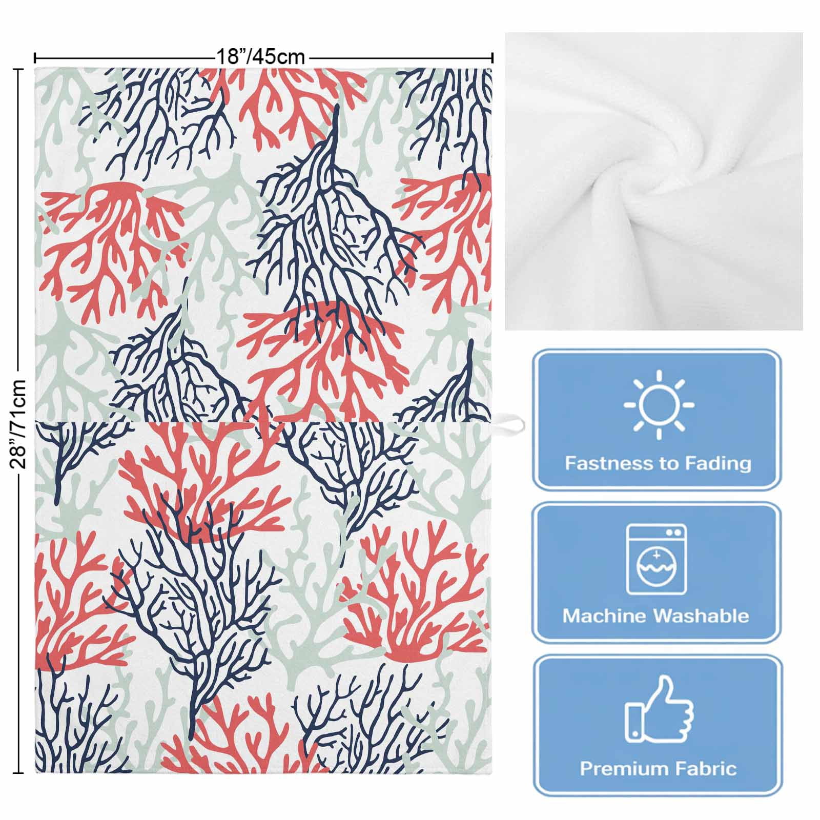 Red Navy Blue Coral Coastal Kitchen Towels Set of 3, Water Absorbent Dish Towel, Summer Beach Seaside Nautical Decorative Hand Towels - Quick Drying Cloth for Cooking Baking, 18x28 Inch