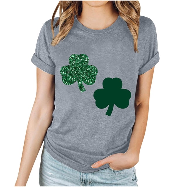 Fiudx Ropa de Mujer Camiseta Informal de Manga Corta con Cuello Redondo y Estampado de San Patricio para Mujer