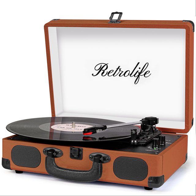 Tocadiscos de vinilo Retrolife portátil de 3 velocidades con Bluetooth