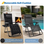 Gianna Zero Gravity Lounge Chair, Heavy-Duty Folding Recliner for Patio & Lawn with Adjustable Backrest, Detachable Cushion, Headrest Pillow & Side Tray,Black