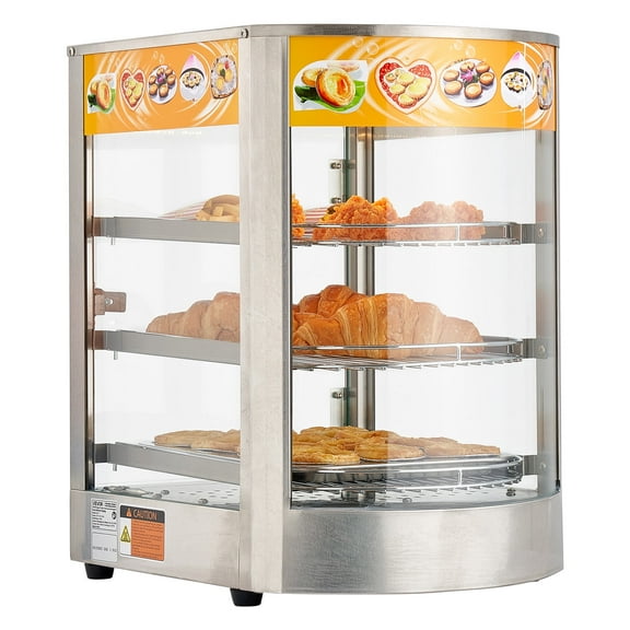 VEVOR 3-Tier Commercial Food Warmer Display, 800W Food Display Warmer with LED Light, Adjustable Shelf and Stainless Steel Frame, 86℉~185℉ Air Heating, 60L for Hamburger, Pizza, Bread, Fried Chicken